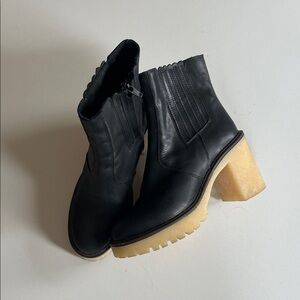 Free People Black Leather Ankle Booties with Chunky Crepe Heel